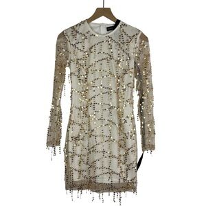 NWT Pretty Little Thing Sheer Overlay Rose Gold Sequin Mini Dress US 4 Party